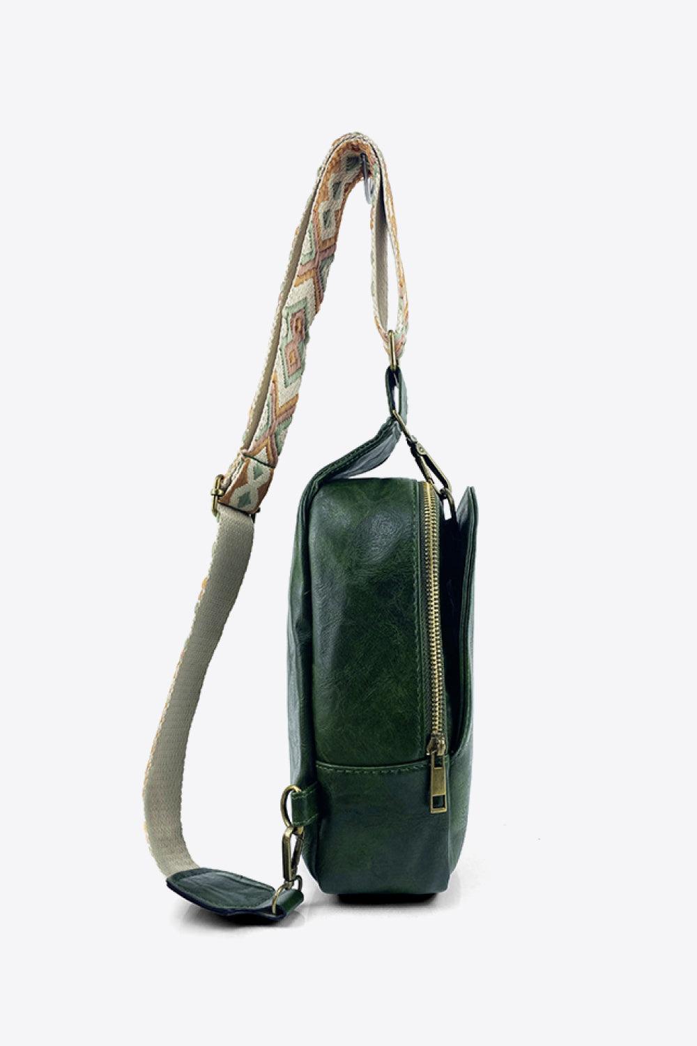 Random Pattern Adjustable Strap PU Leather Sling Bag - Lecatta