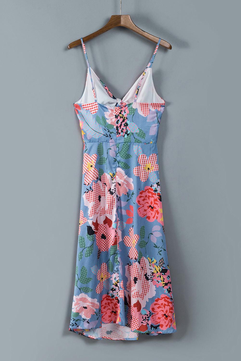 Floral Tied Cutout Split Spaghetti Strap Dress - Lecatta