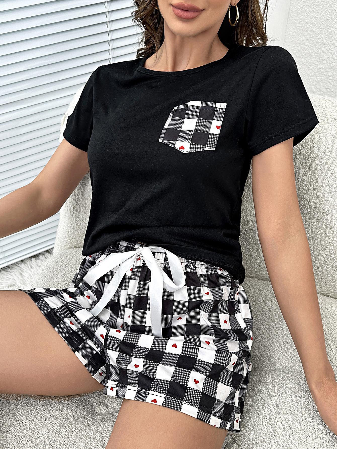 Plaid Heart Top and Shorts Lounge Set - Lecatta