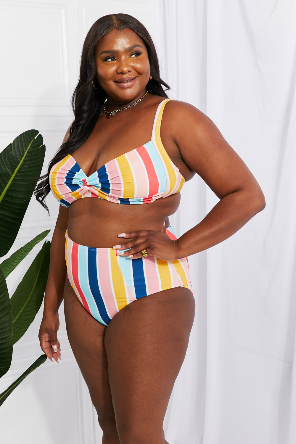 High-Rise Bikini in Stripe - Lecatta