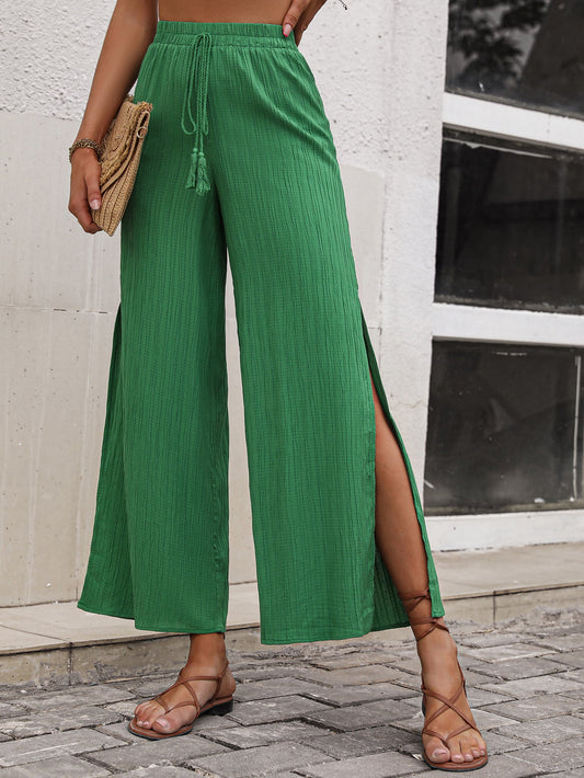 High Waist Slit Wide Leg Pants - Lecatta