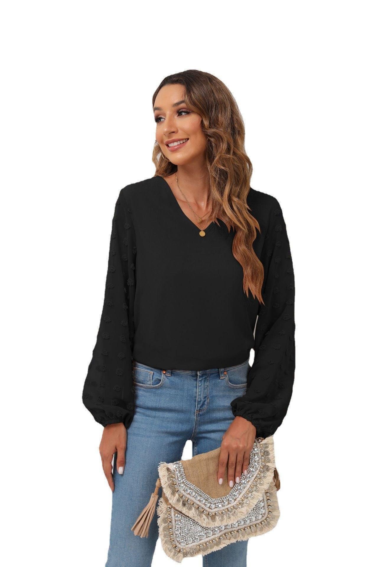 Swiss Dot Balloon Sleeve Blouse - Lecatta