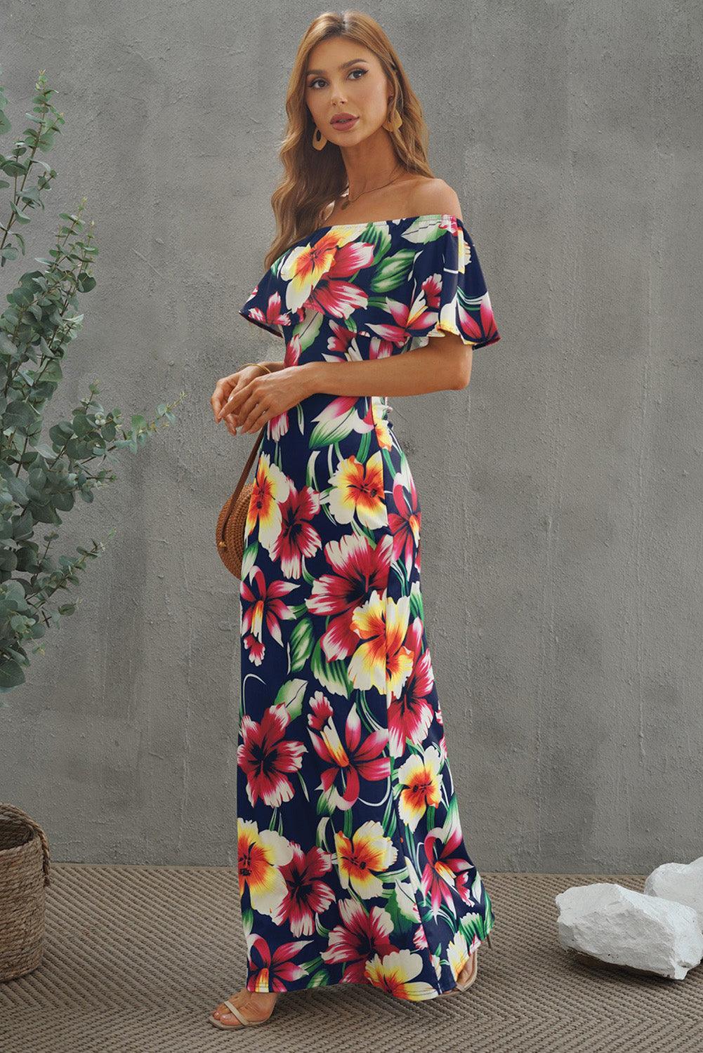 Floral Layered Off-Shoulder Maxi Dress - Lecatta