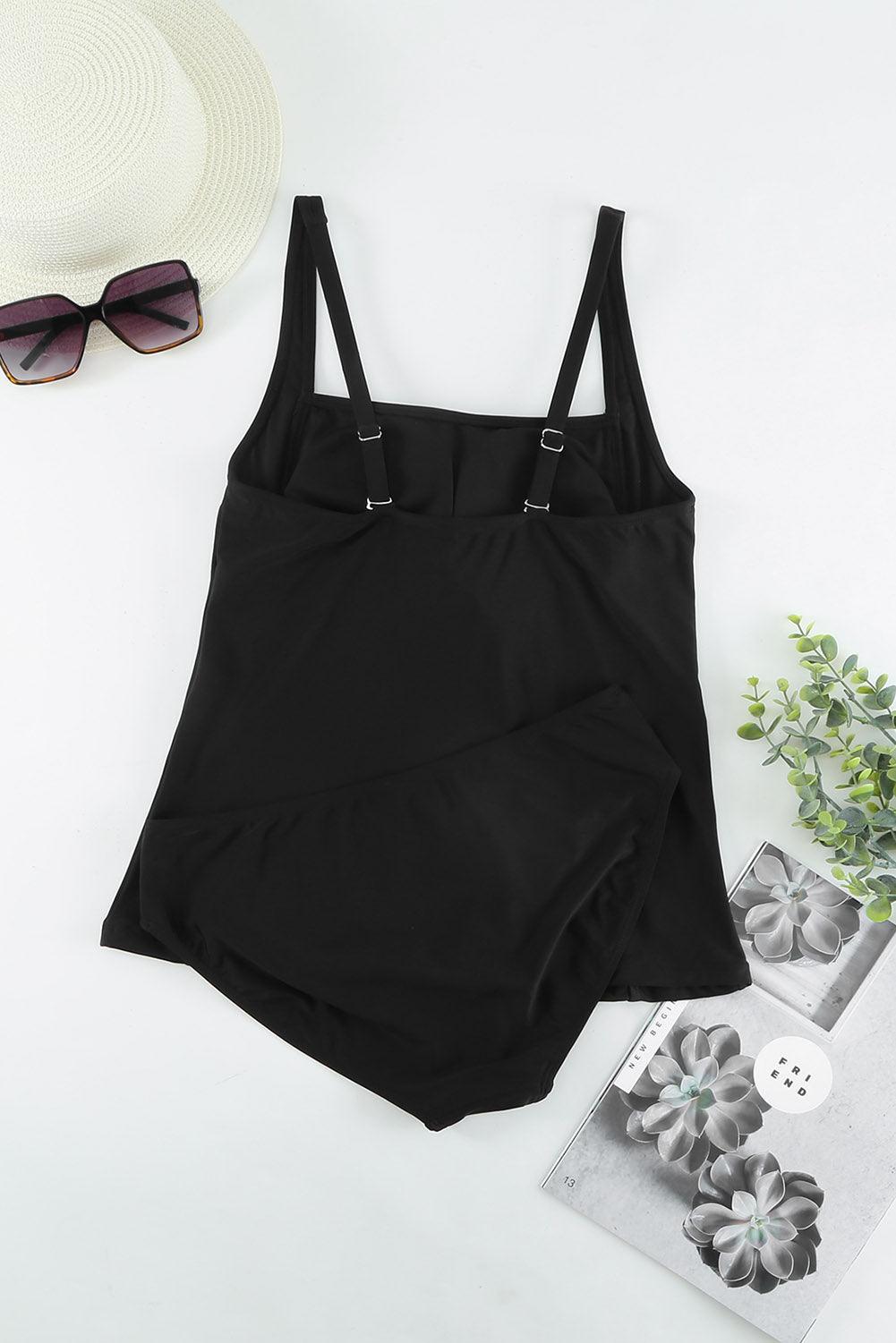 Gathered Detail Square Neck Tankini Set - Lecatta