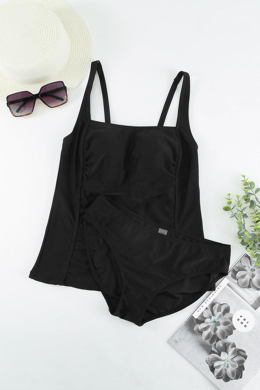 Gathered Detail Square Neck Tankini Set - Lecatta