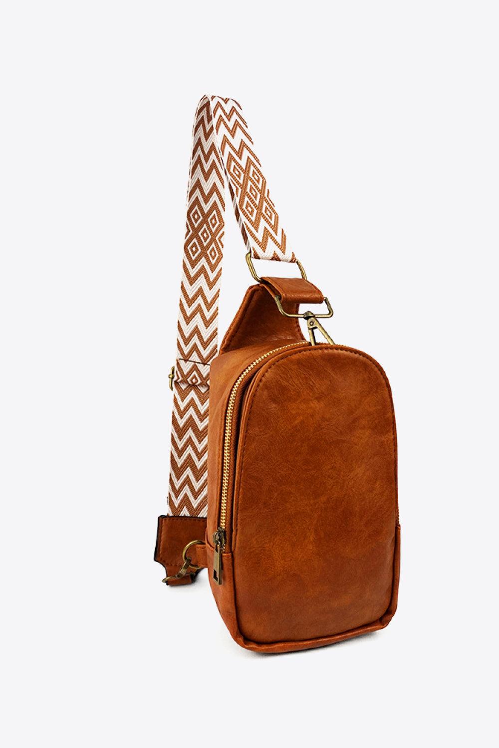 Random Pattern Adjustable Strap PU Leather Sling Bag - Lecatta