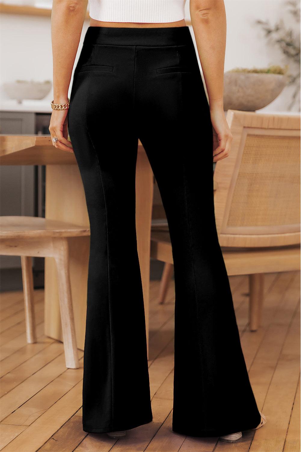 Front Slit Flare Leg Pants - Lecatta