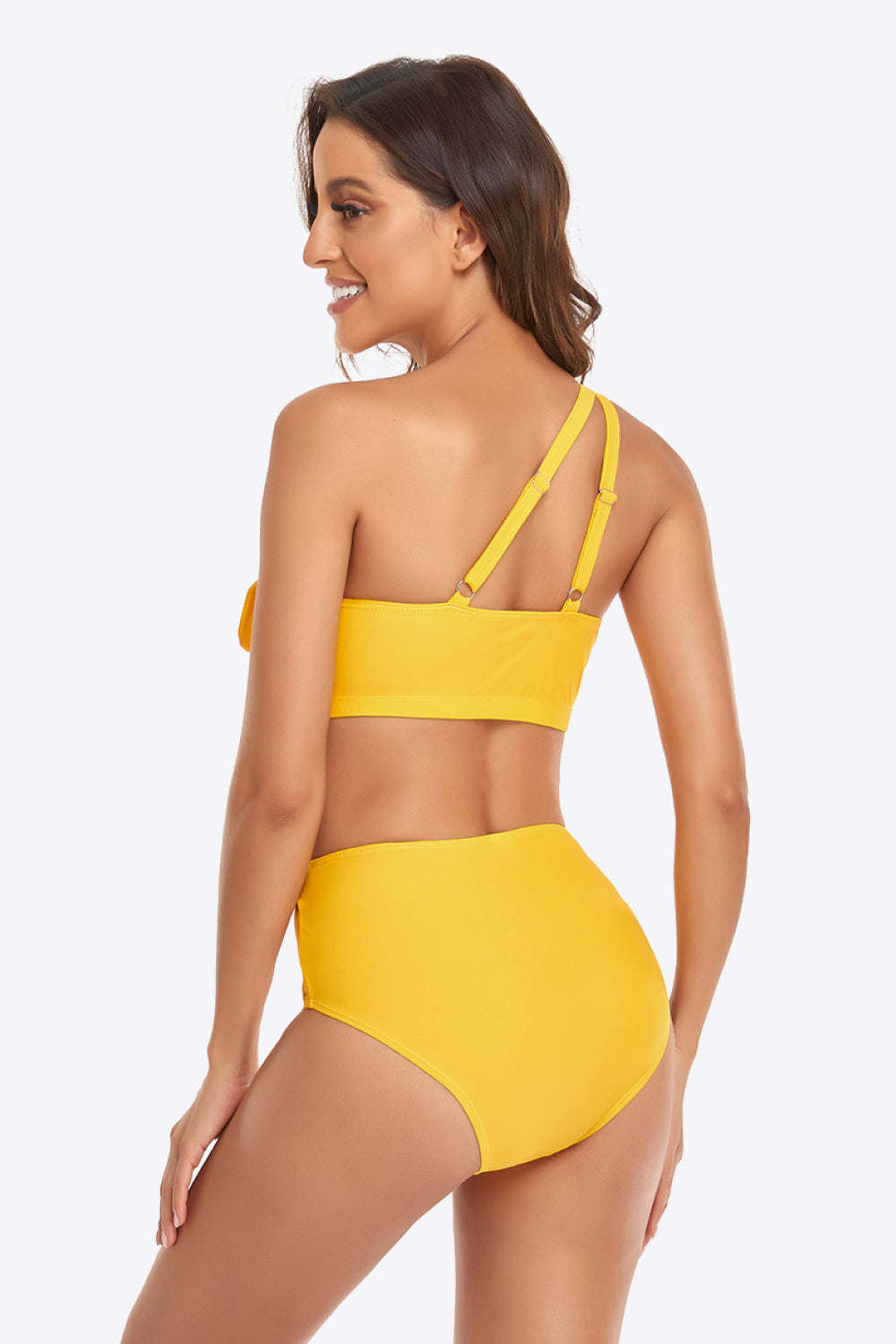 Ruffled One-Shoulder Buckled Bikini Set - Lecatta