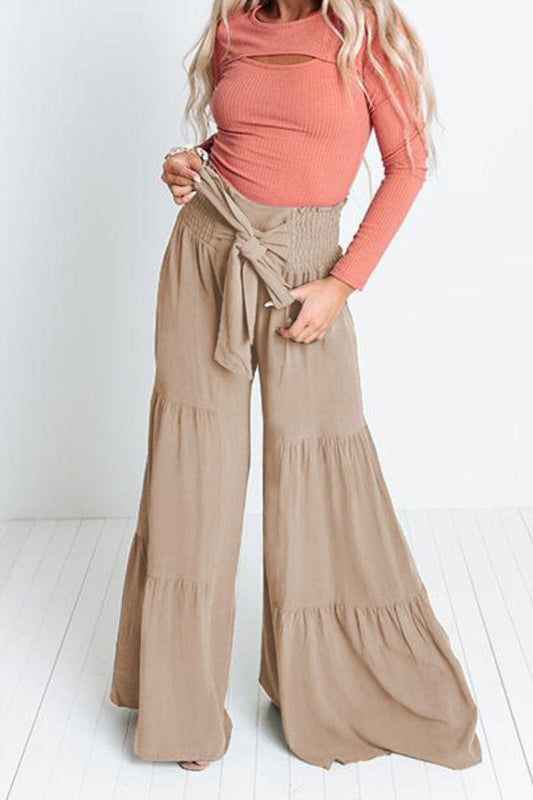 Tie Front Smocked Tiered Culottes - Lecatta