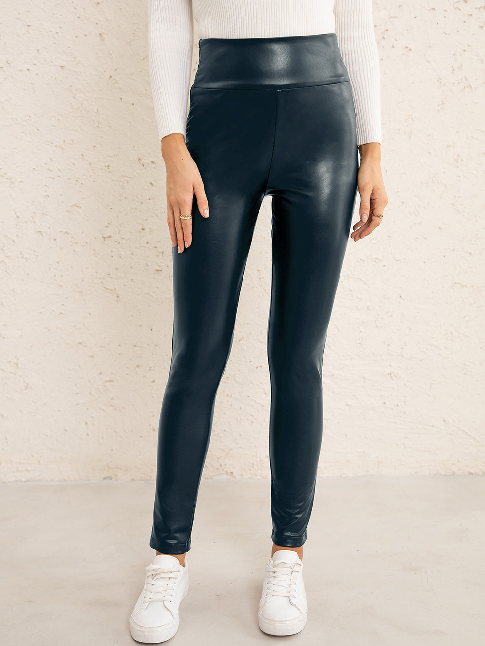 PU High Waist  Straight Pants - Lecatta