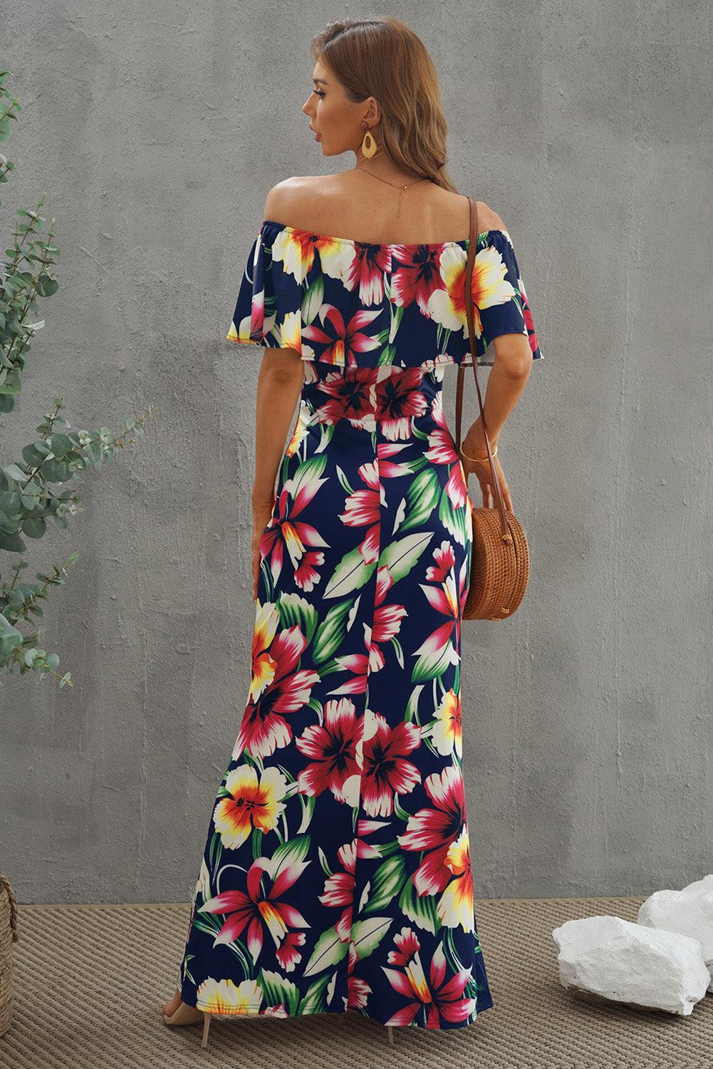 Floral Layered Off-Shoulder Maxi Dress - Lecatta