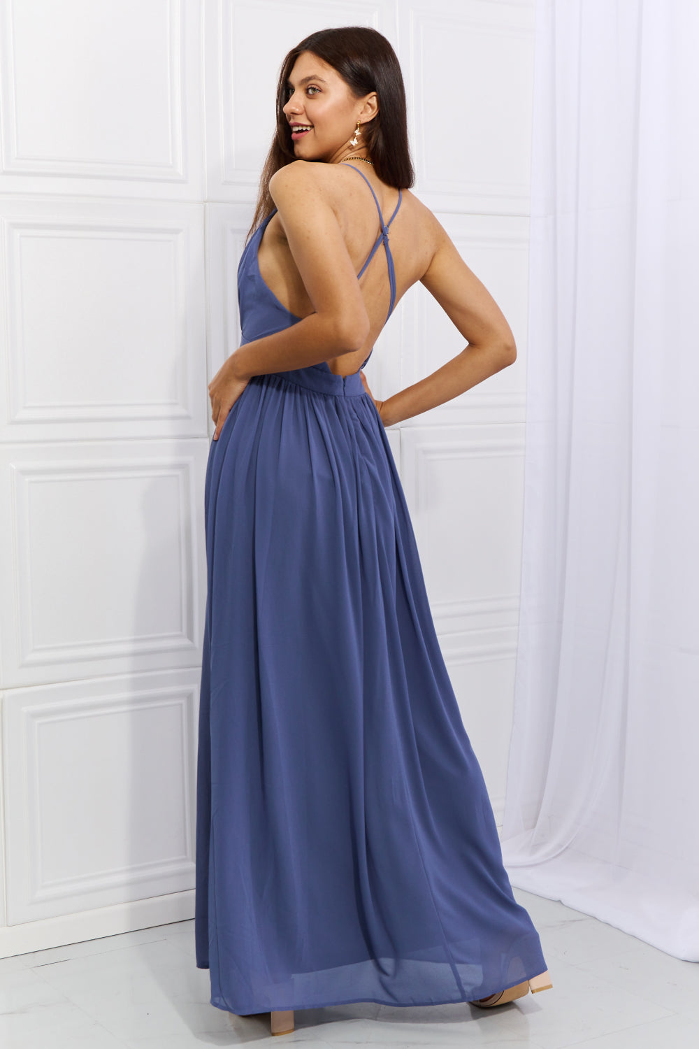 OneTheLand Captivating Muse Open Crossback Maxi Dress - Lecatta