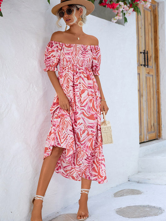 Floral Smocked Flounce Sleeve Midi Dress - Lecatta