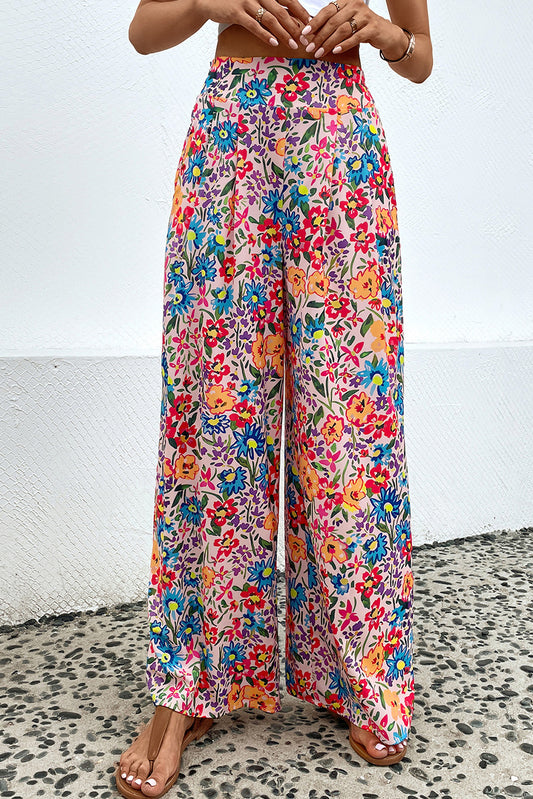 Floral Print Wide Leg Long Pants - Lecatta