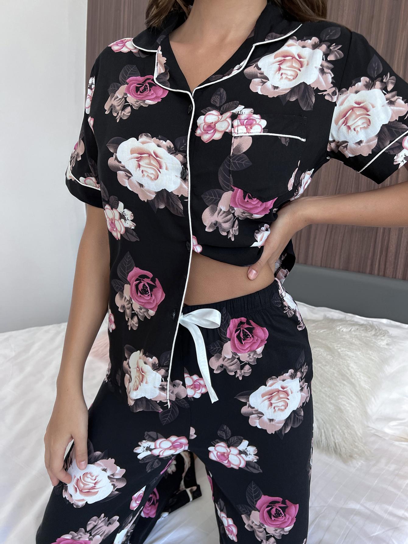 Floral Short Sleeve Shirt and Pants Lounge Set - Lecatta