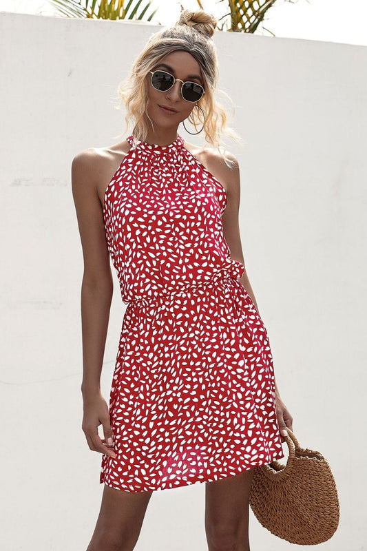 Printed Grecian Neck Mini Dress - Lecatta