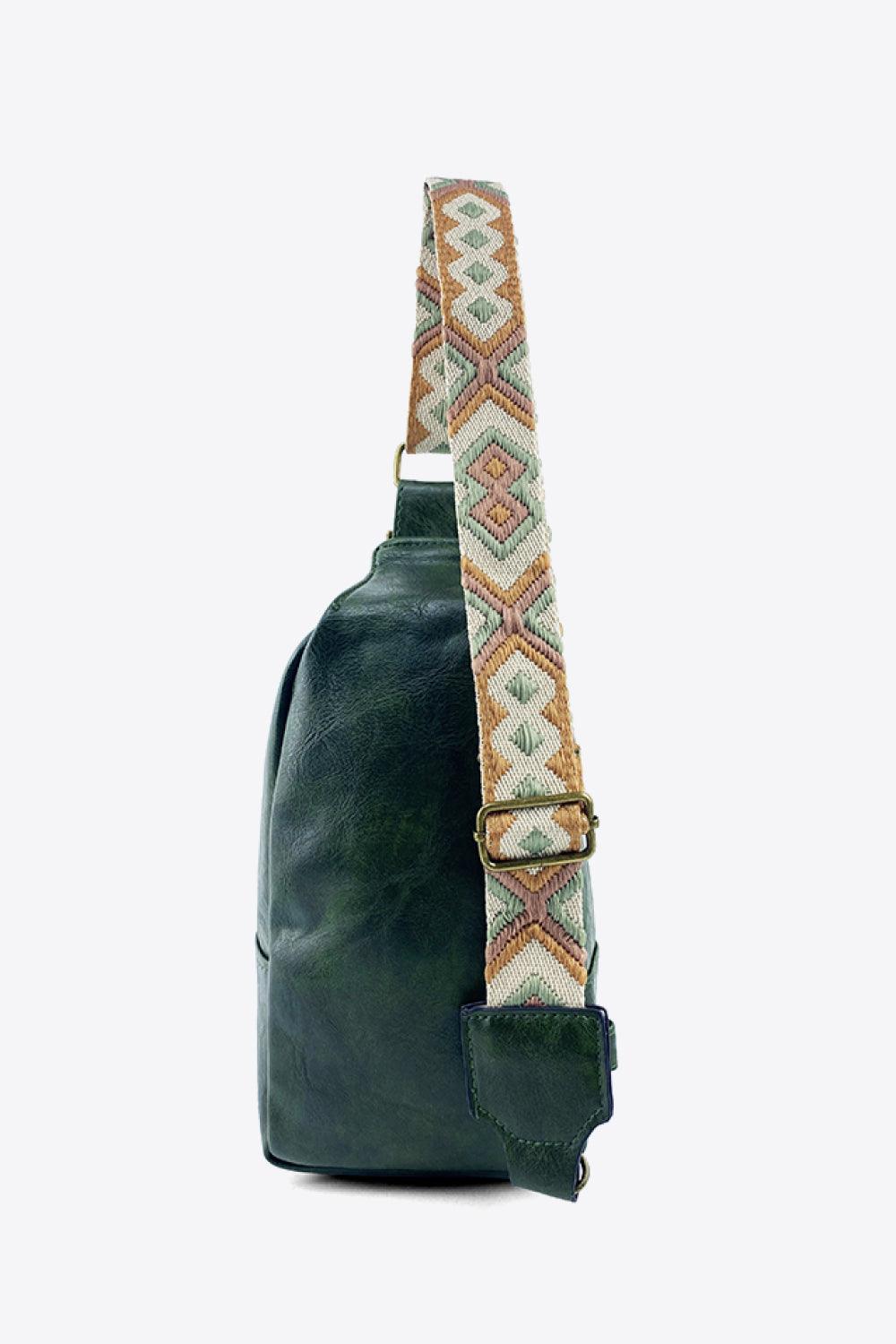 Random Pattern Adjustable Strap PU Leather Sling Bag - Lecatta