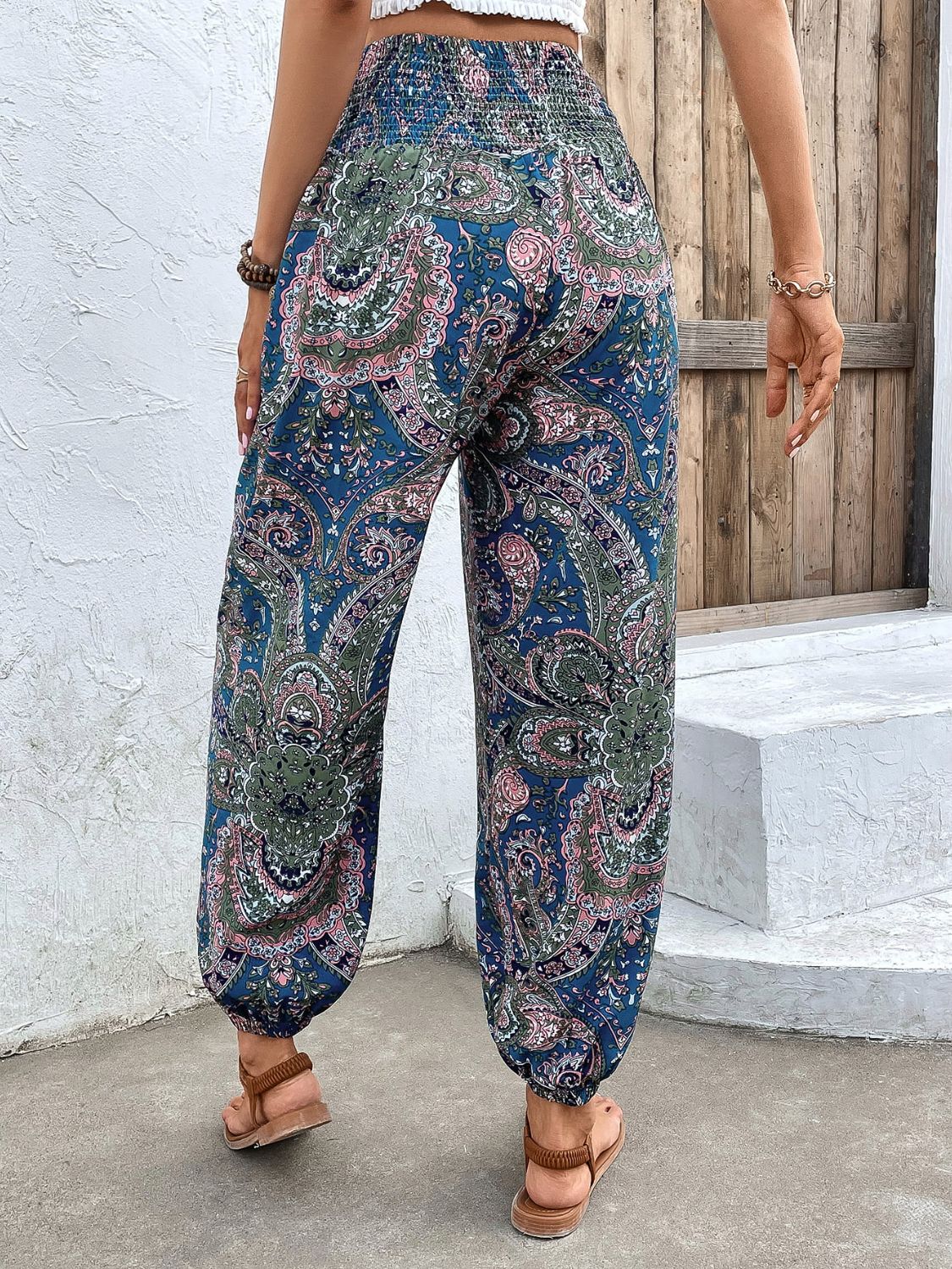 Printed Smocked Waist Pants - Lecatta