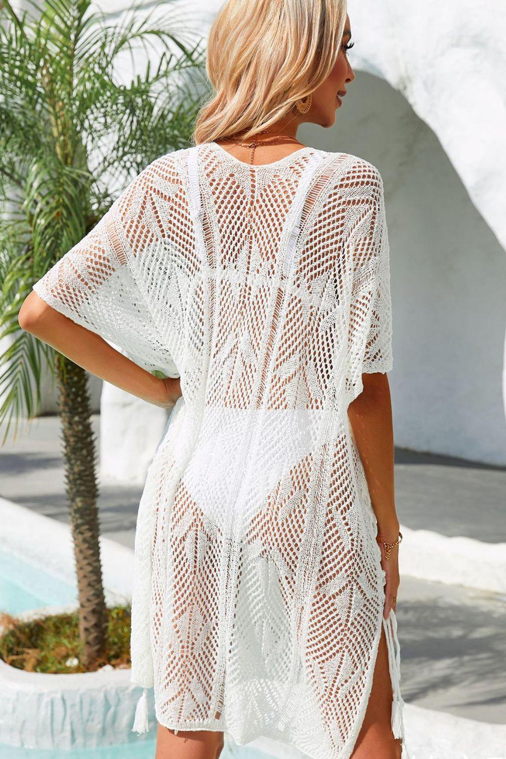 Side Slit Tassel Openwork Cover-Up Dress - Lecatta