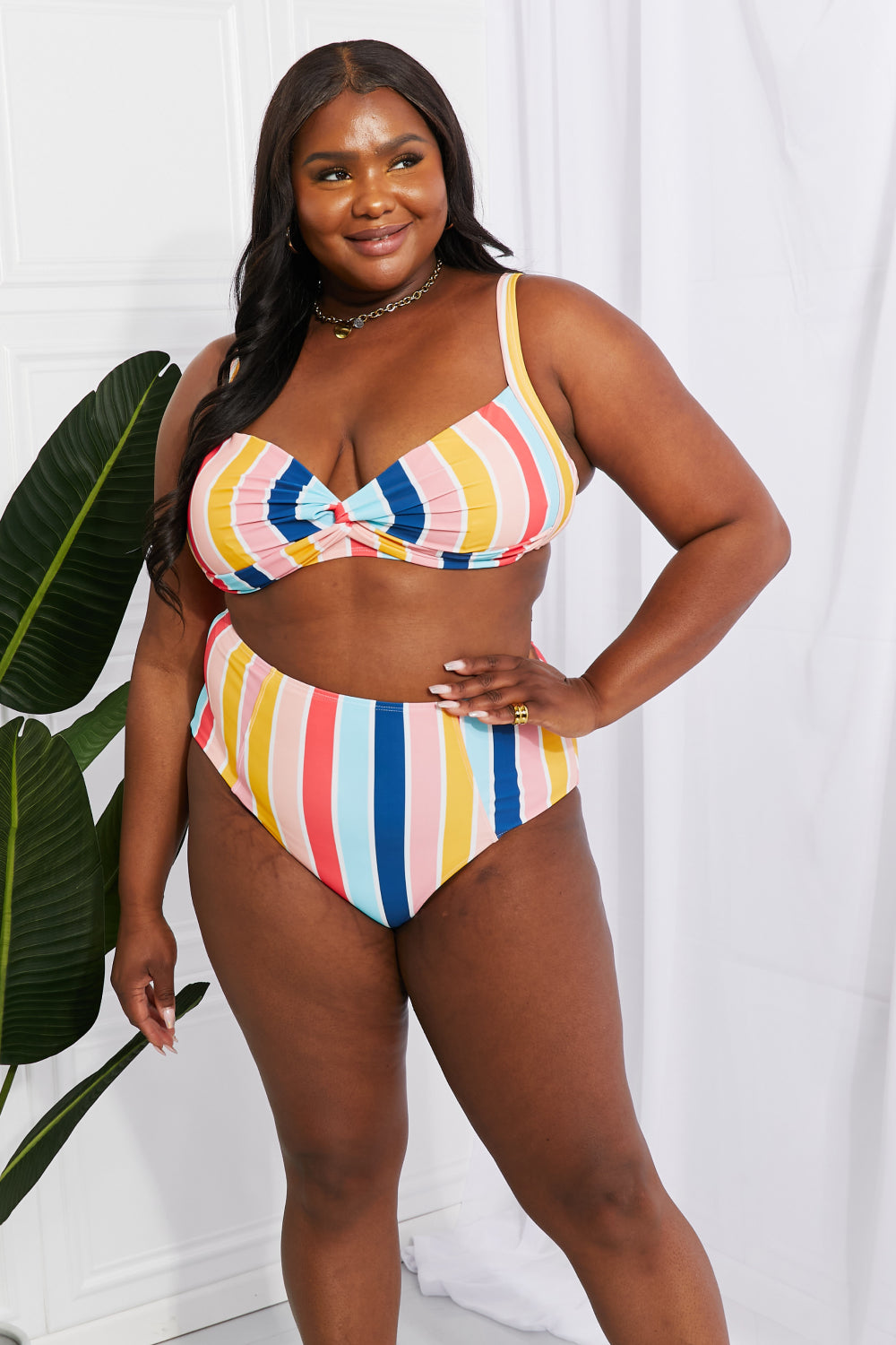 High-Rise Bikini in Stripe - Lecatta