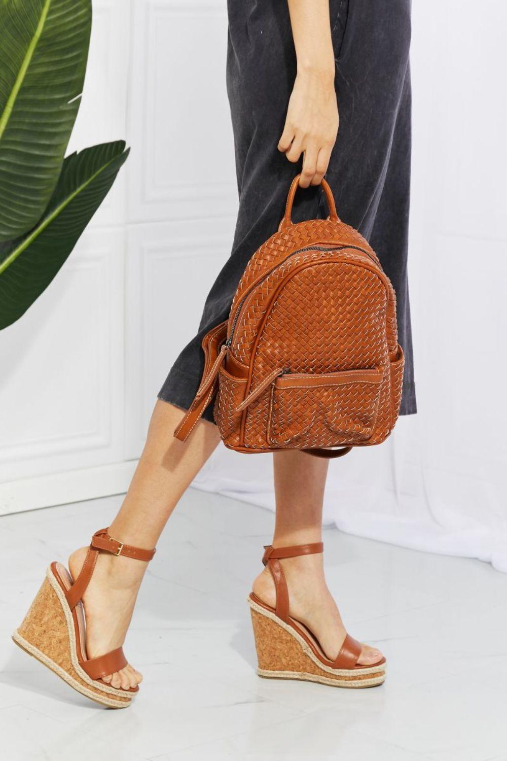 SHOMICO Certainly Chic Faux Leather Woven Backpack - Lecatta