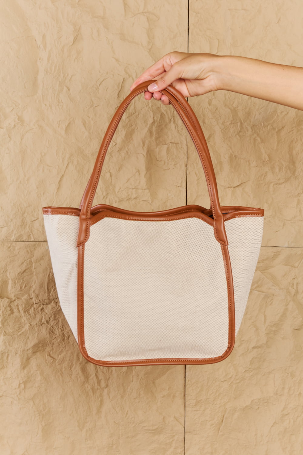 Chic Faux Leather Trim Tote Bag - Lecatta