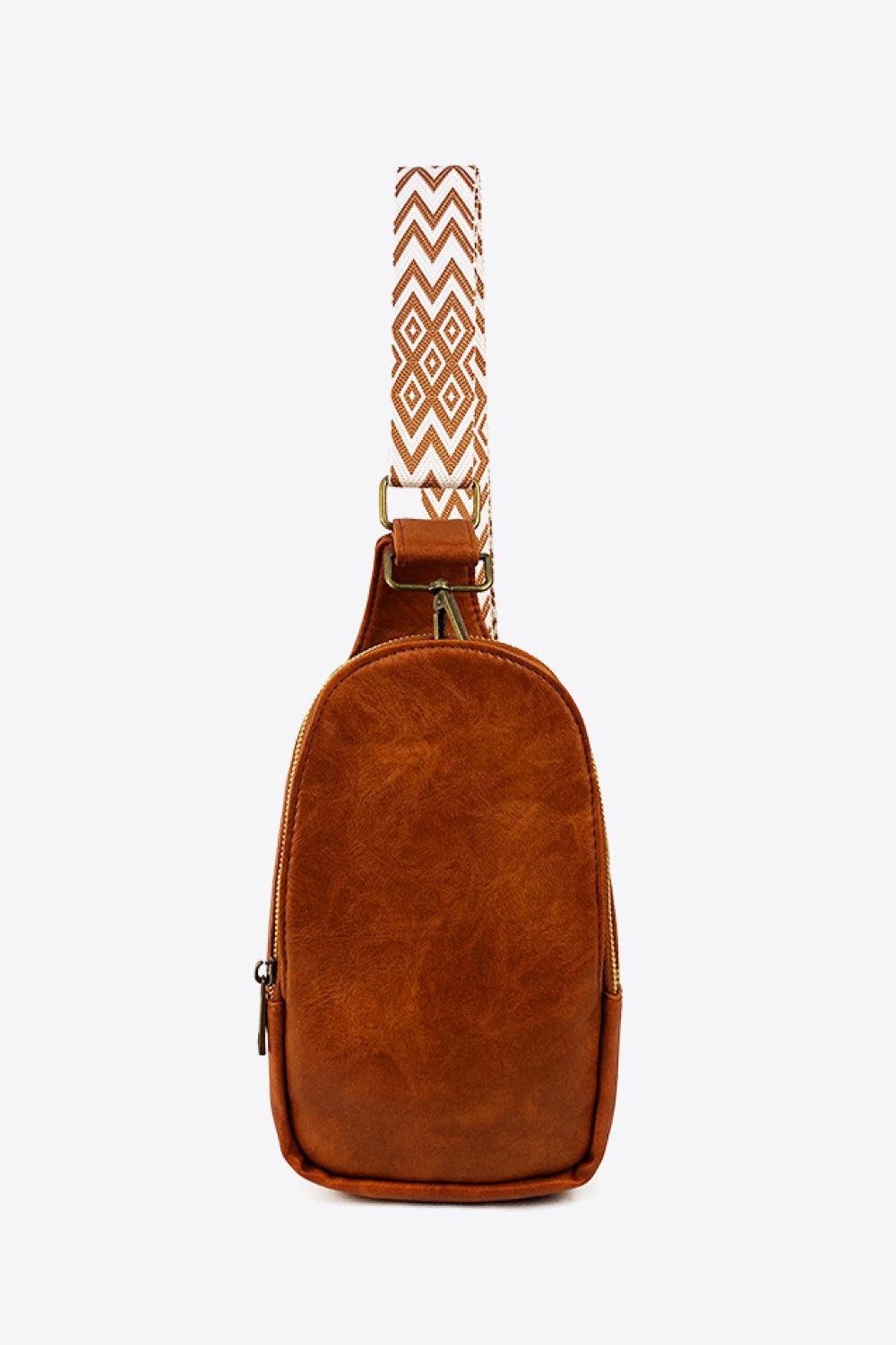 Random Pattern Adjustable Strap PU Leather Sling Bag - Lecatta