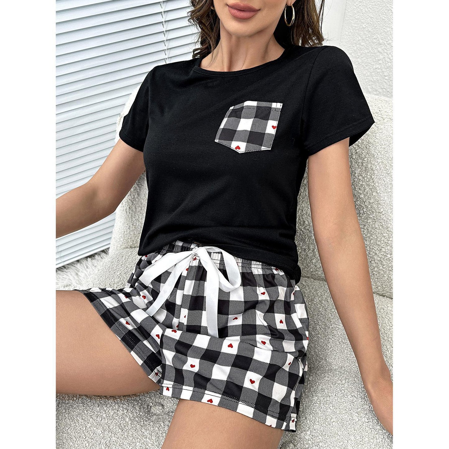 Plaid Heart Top and Shorts Lounge Set - Lecatta