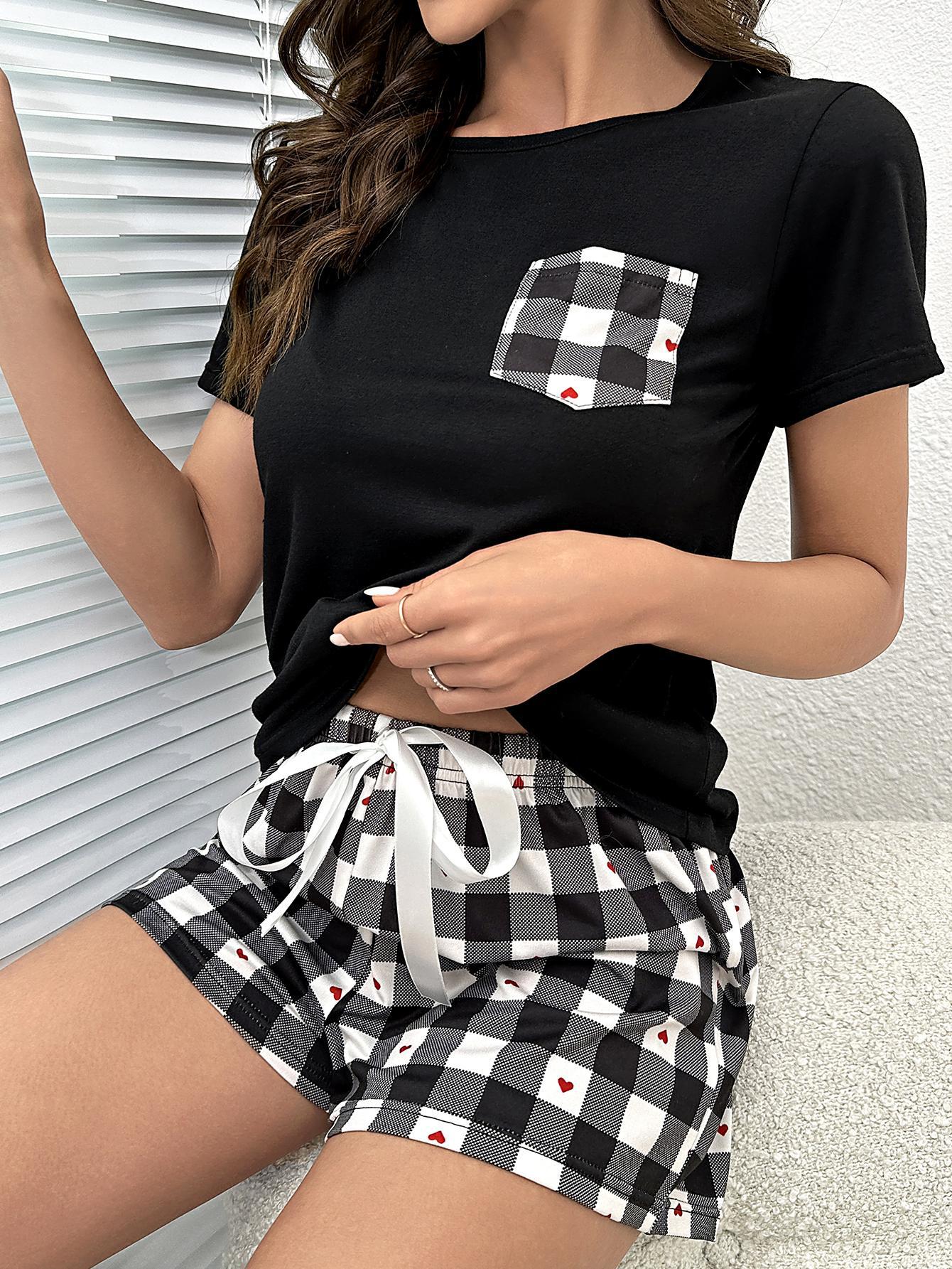 Plaid Heart Top and Shorts Lounge Set - Lecatta