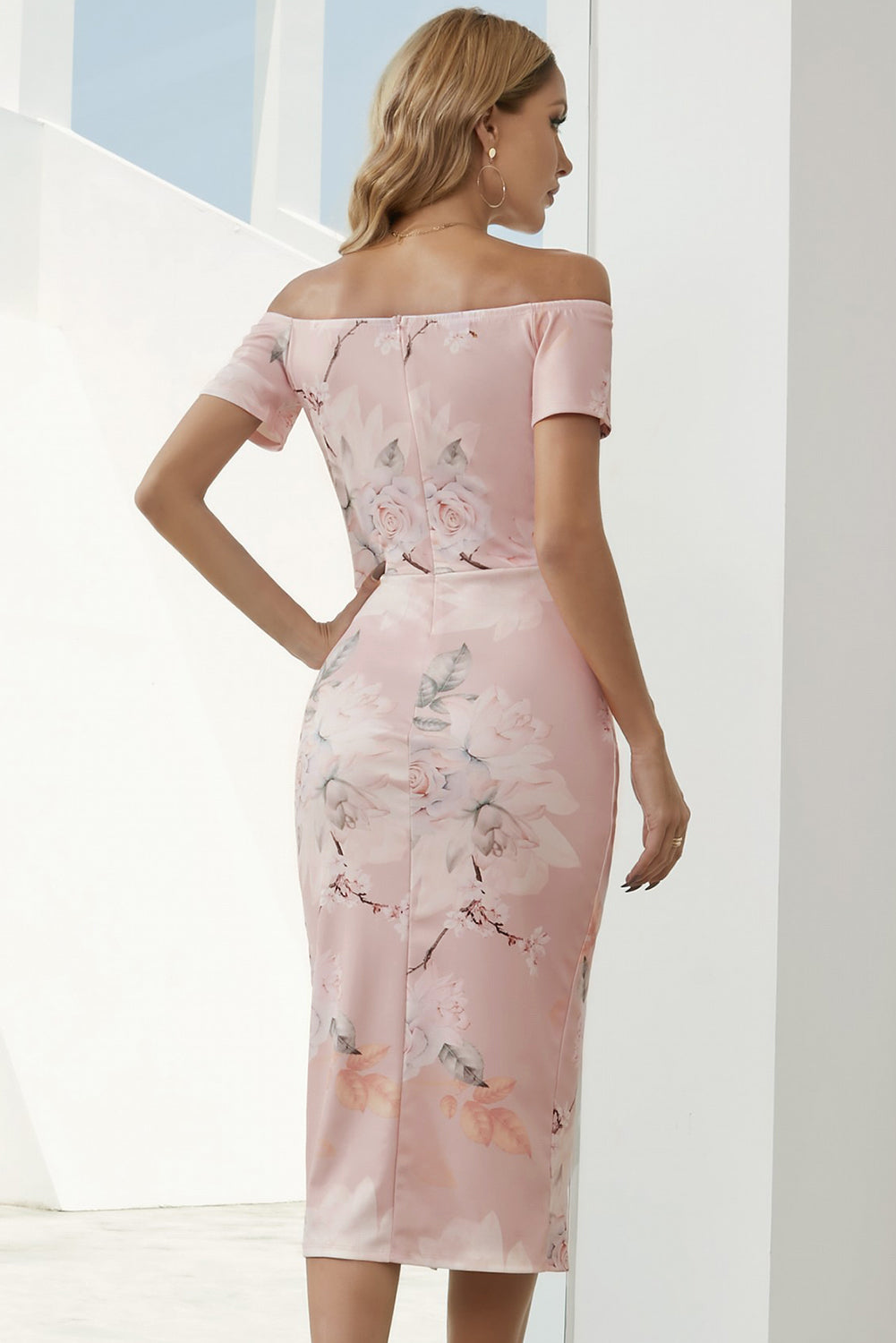 Printed Off-Shoulder Split Dress - Lecatta