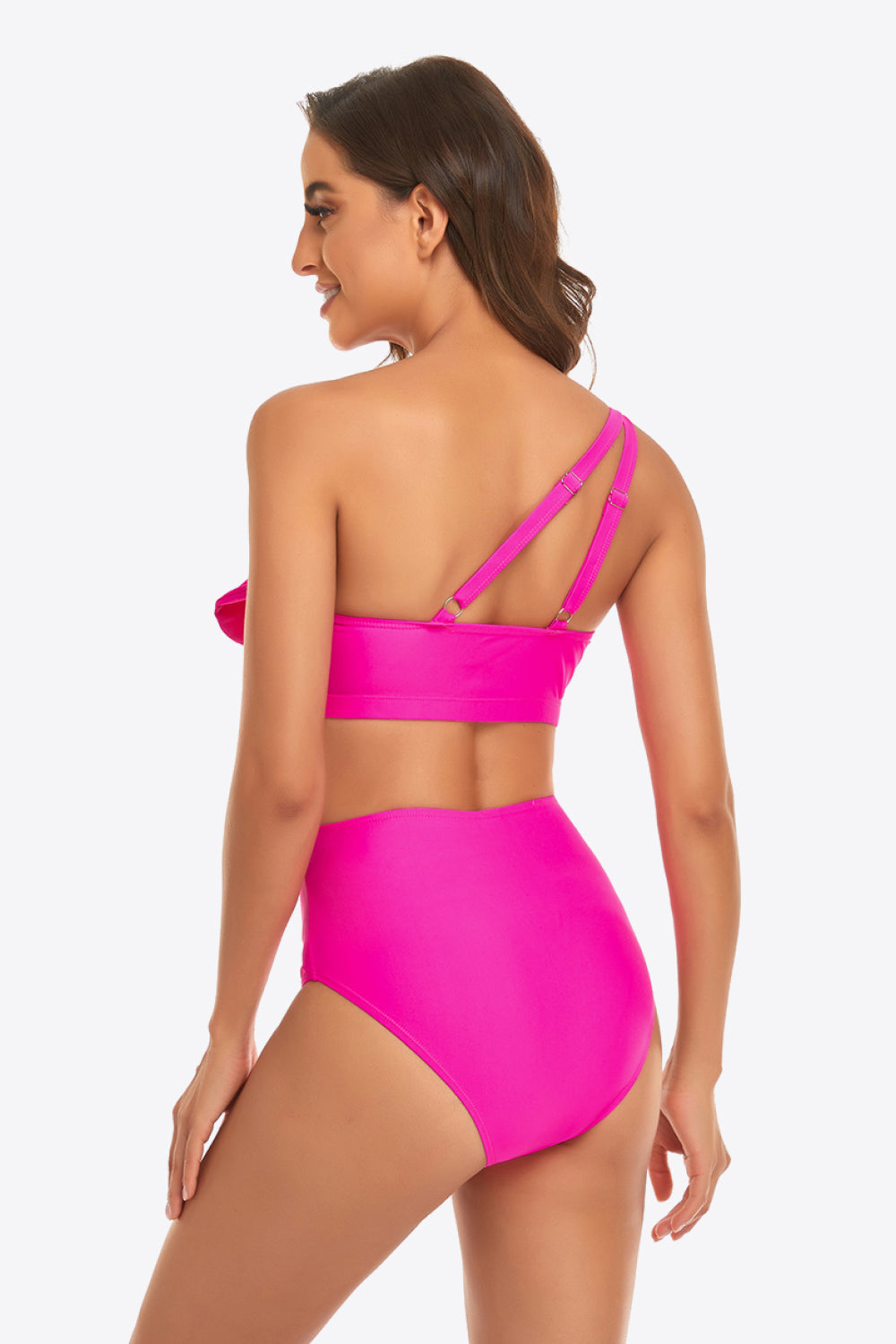 Ruffled One-Shoulder Buckled Bikini Set - Lecatta