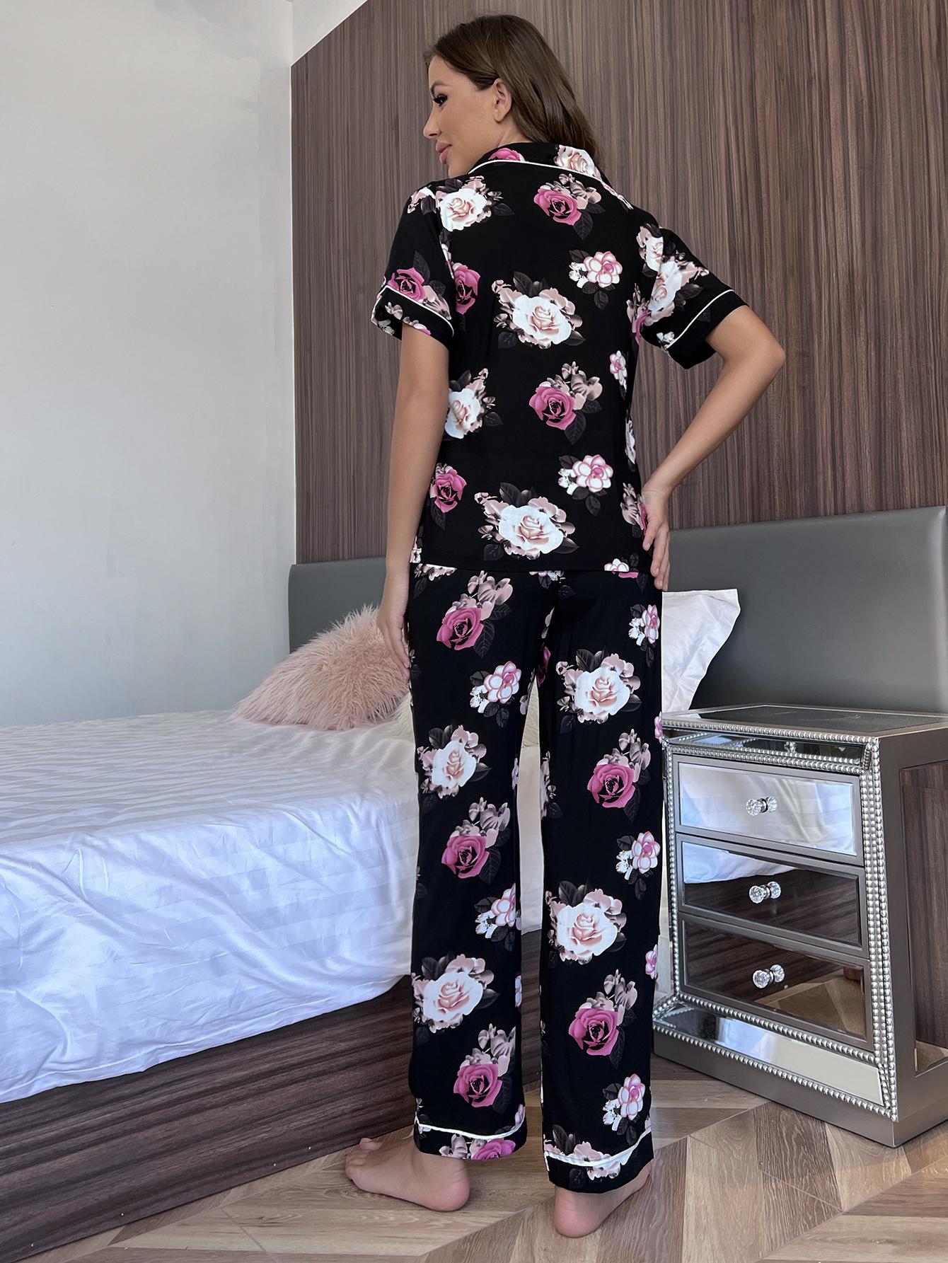 Floral Short Sleeve Shirt and Pants Lounge Set - Lecatta