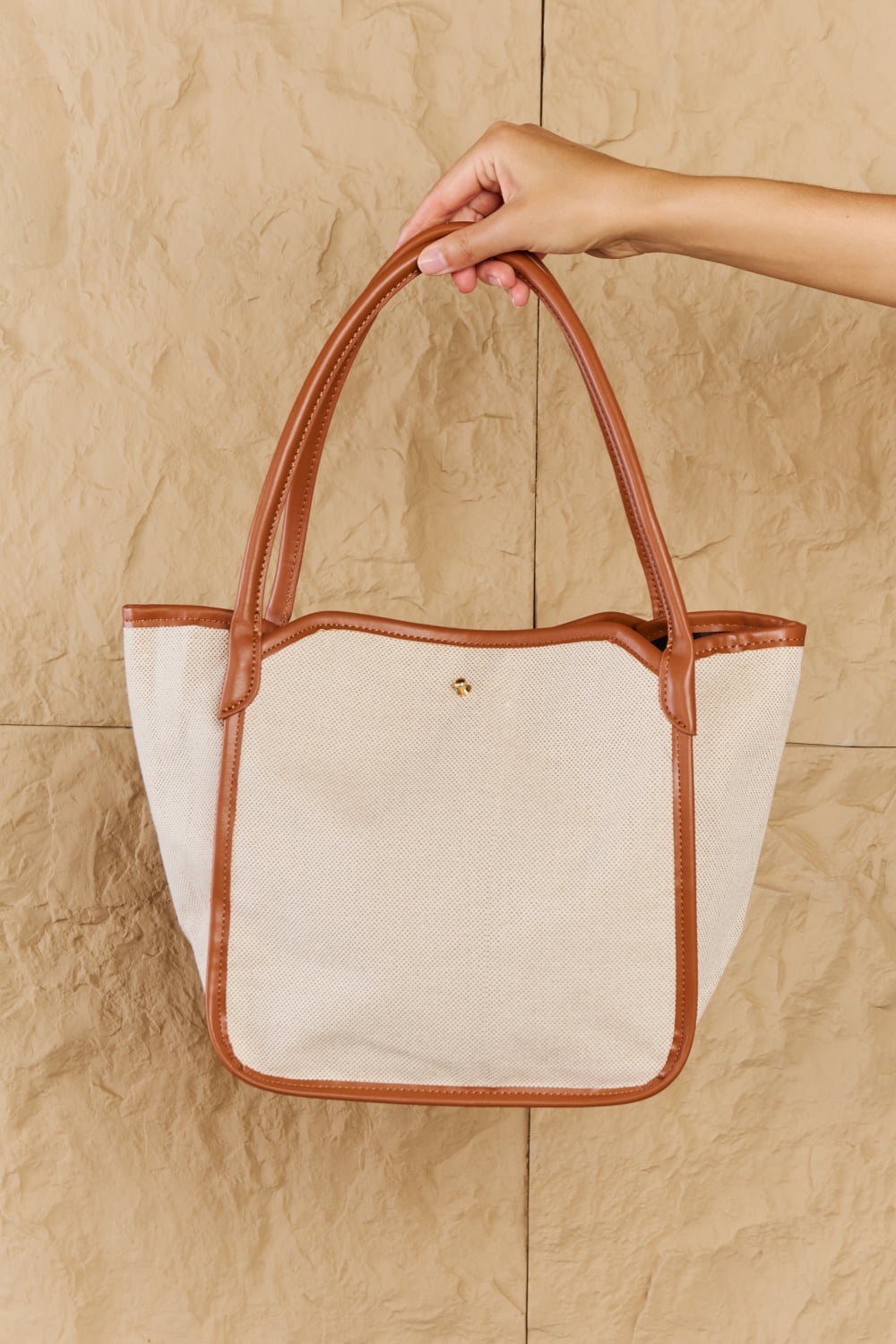 Chic Faux Leather Trim Tote Bag - Lecatta