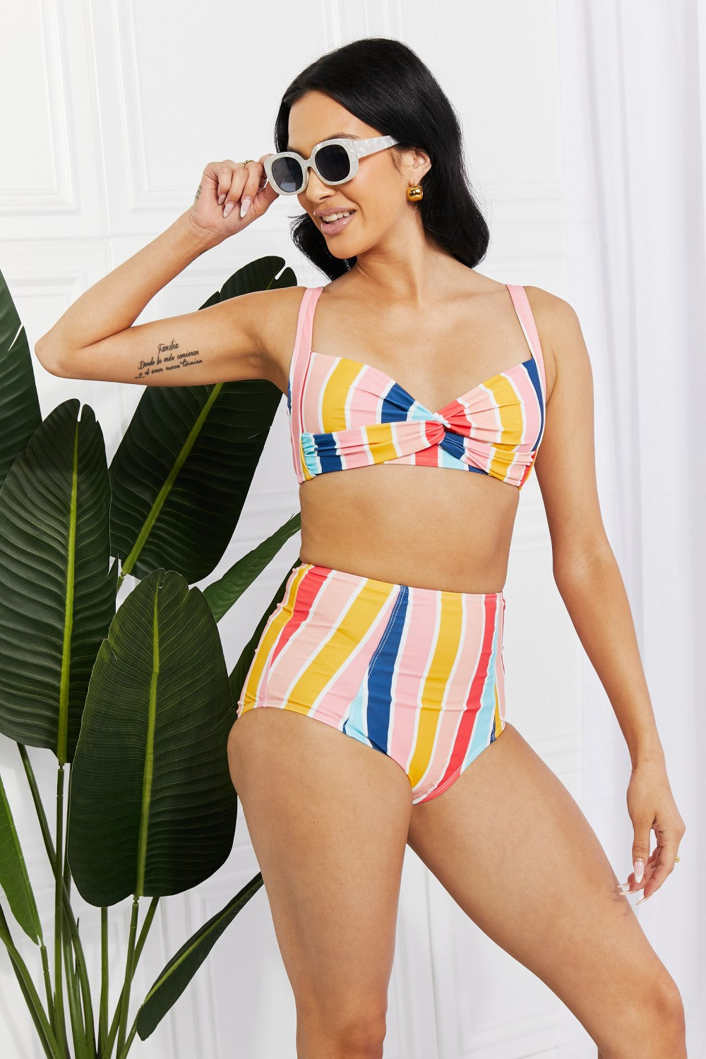 High-Rise Bikini in Stripe - Lecatta