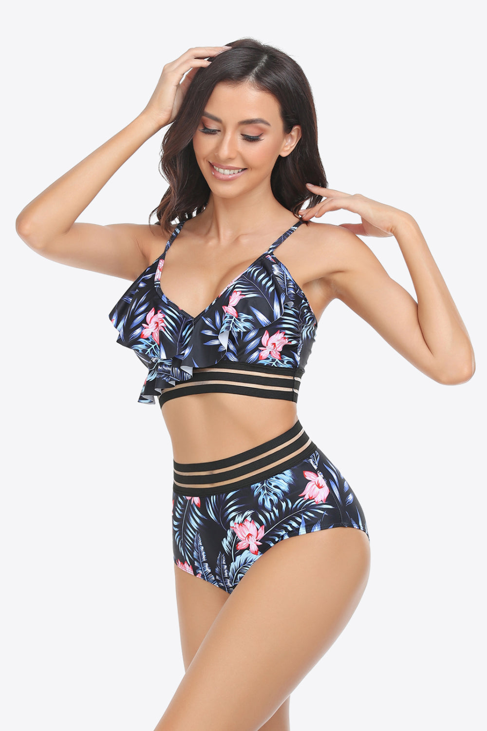 Ruffled Plunge Bikini Set - Lecatta