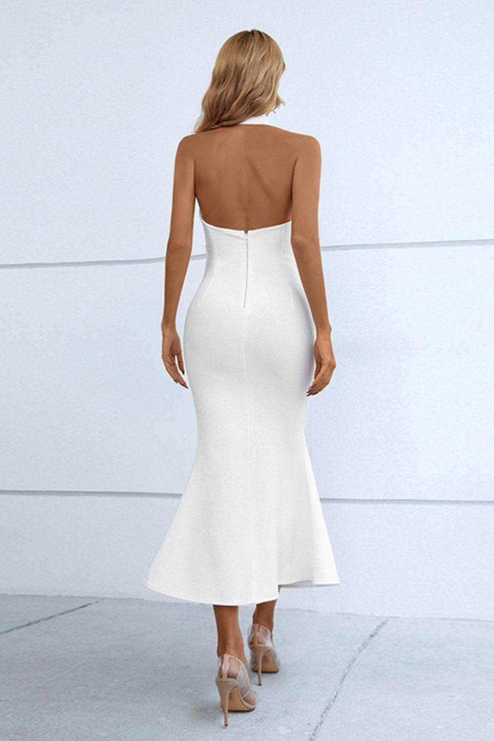 Halter Neck Split Fishtail Bodycon Dress - Lecatta