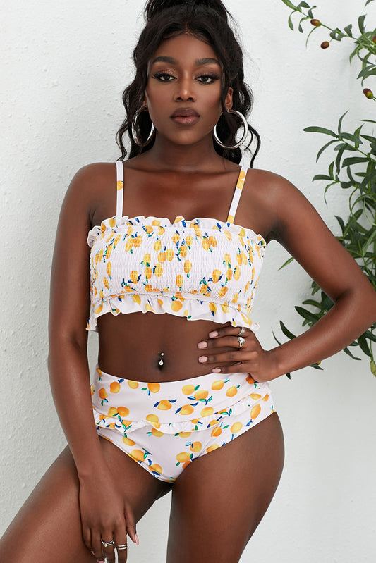 Fruit Print Frilled Bikini Set - Lecatta