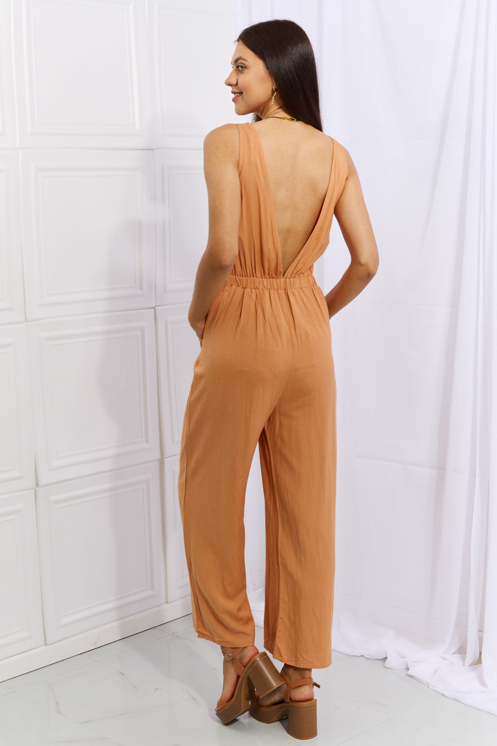 Cut Out Detail Wide Leg Jumpsuit in Sherbet