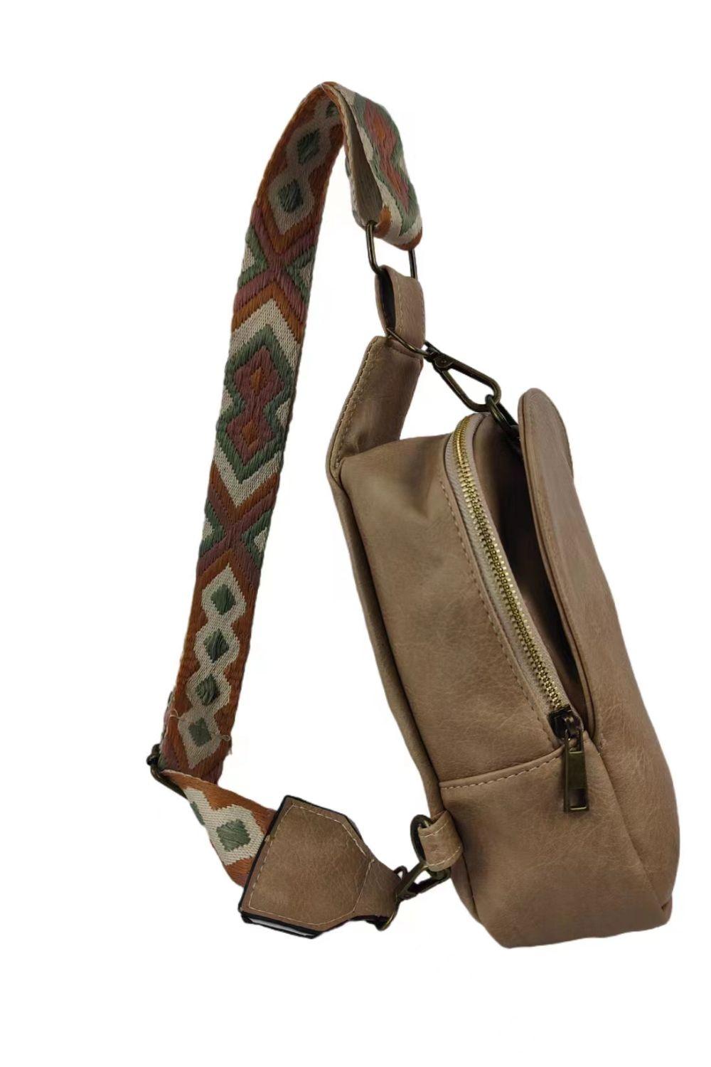 Random Pattern Adjustable Strap PU Leather Sling Bag - Lecatta