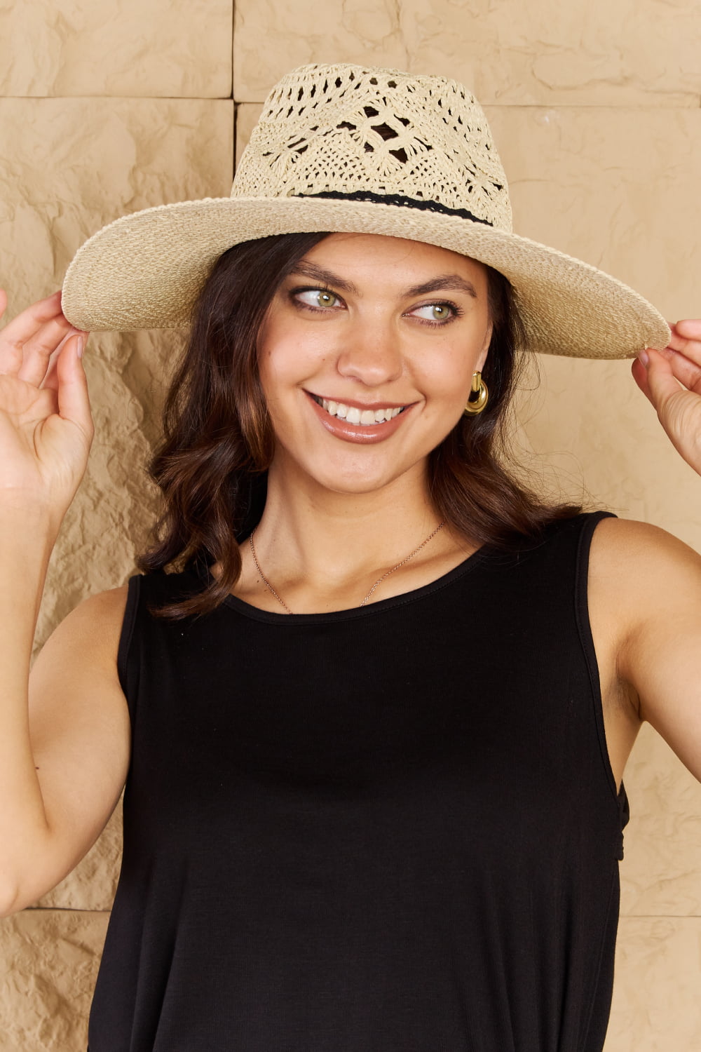 Lace Detail Straw Braided Fashion Sun Hat - Lecatta