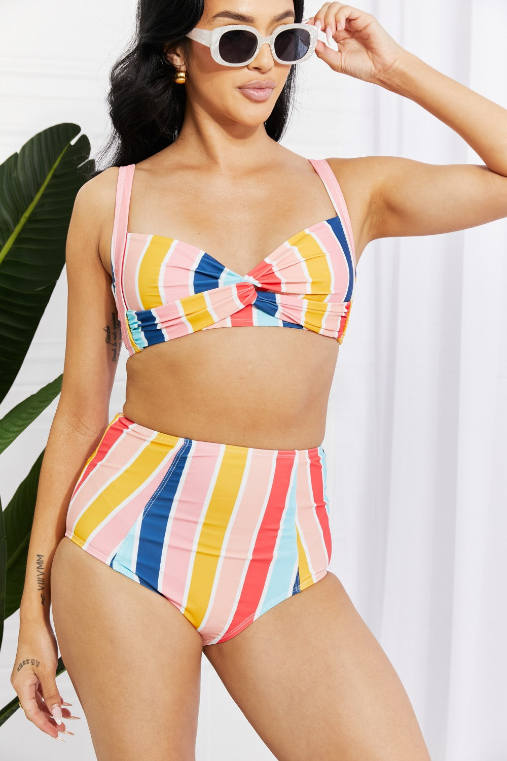 High-Rise Bikini in Stripe - Lecatta