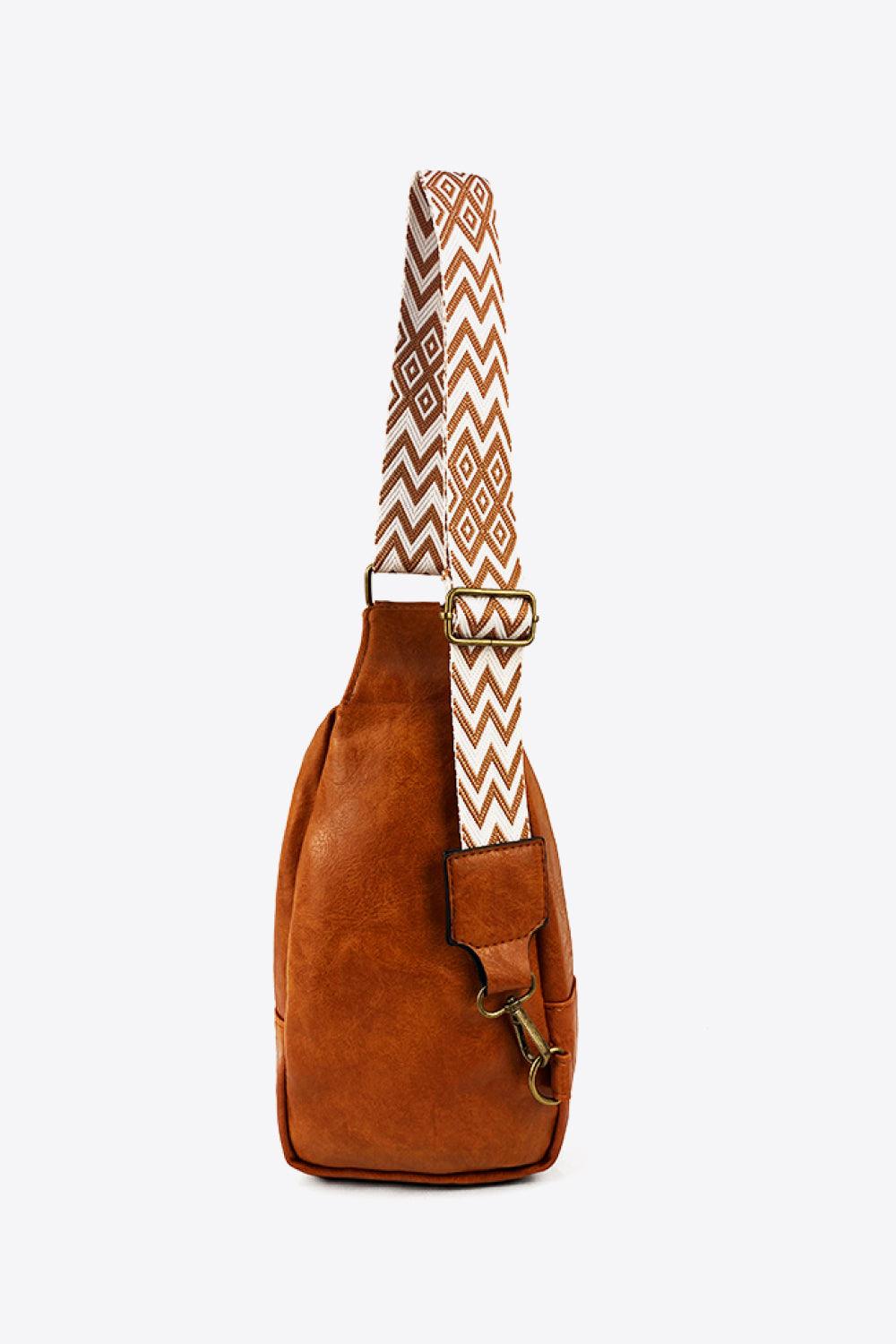 Random Pattern Adjustable Strap PU Leather Sling Bag - Lecatta