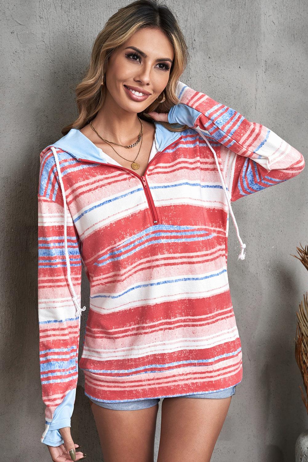 Multicolor Striped Half Zip Hoodie - Lecatta