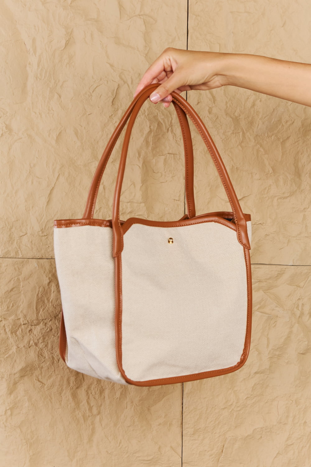 Chic Faux Leather Trim Tote Bag - Lecatta