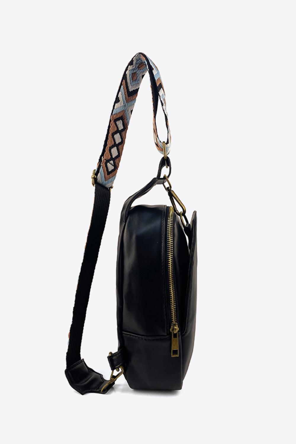 Random Pattern Adjustable Strap PU Leather Sling Bag - Lecatta