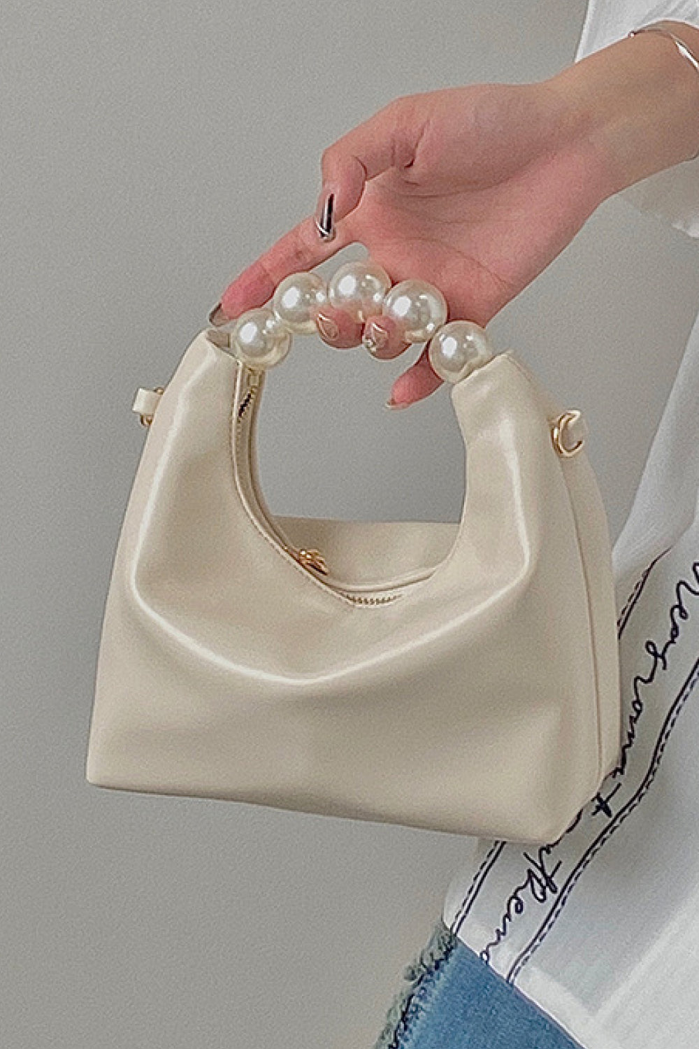 PU Leather Pearl Handbag - Lecatta