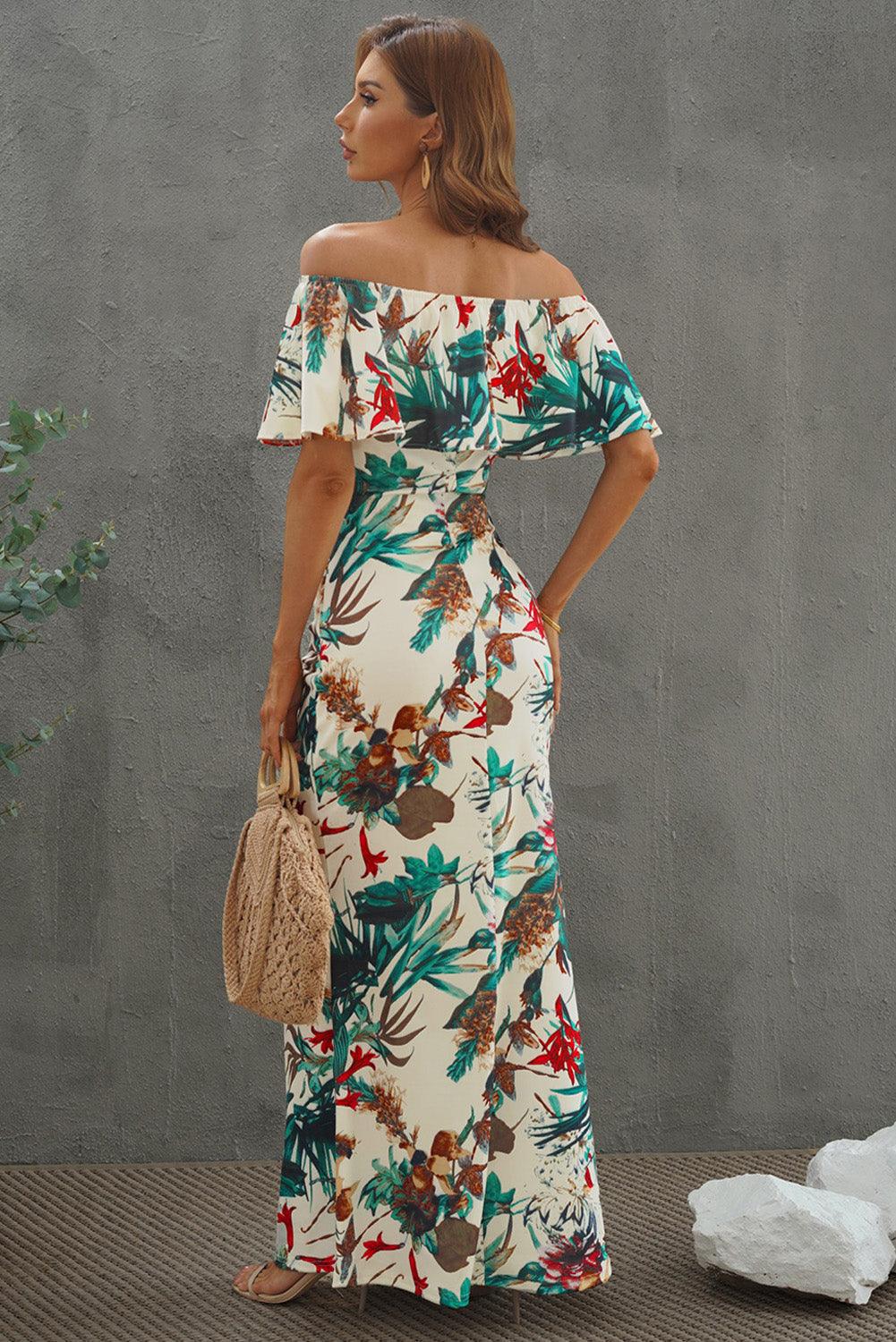 Floral Layered Off-Shoulder Maxi Dress - Lecatta