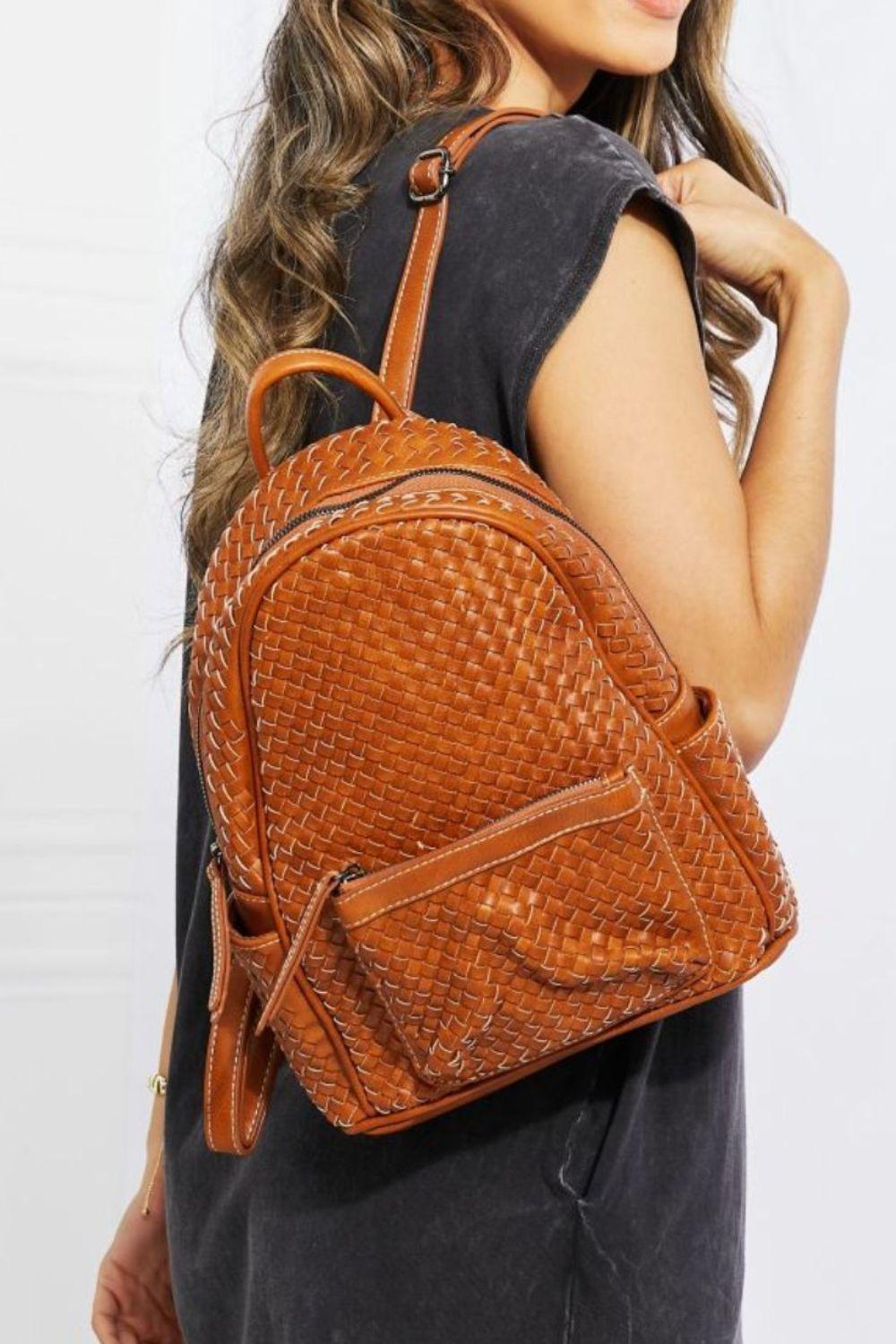 SHOMICO Certainly Chic Faux Leather Woven Backpack - Lecatta