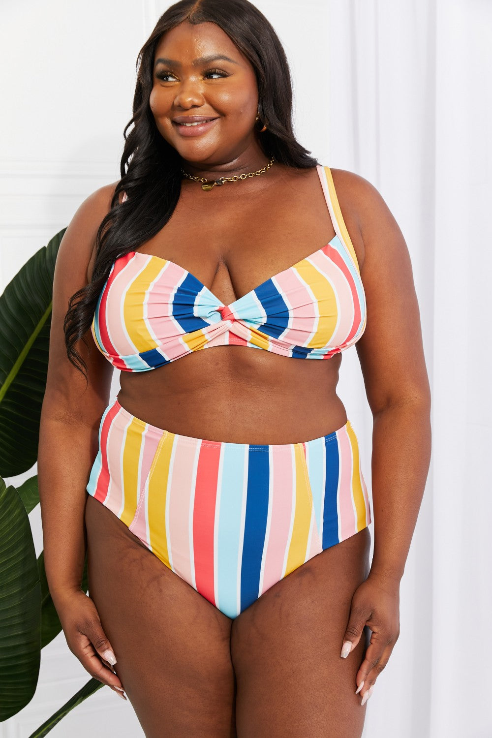 High-Rise Bikini in Stripe - Lecatta