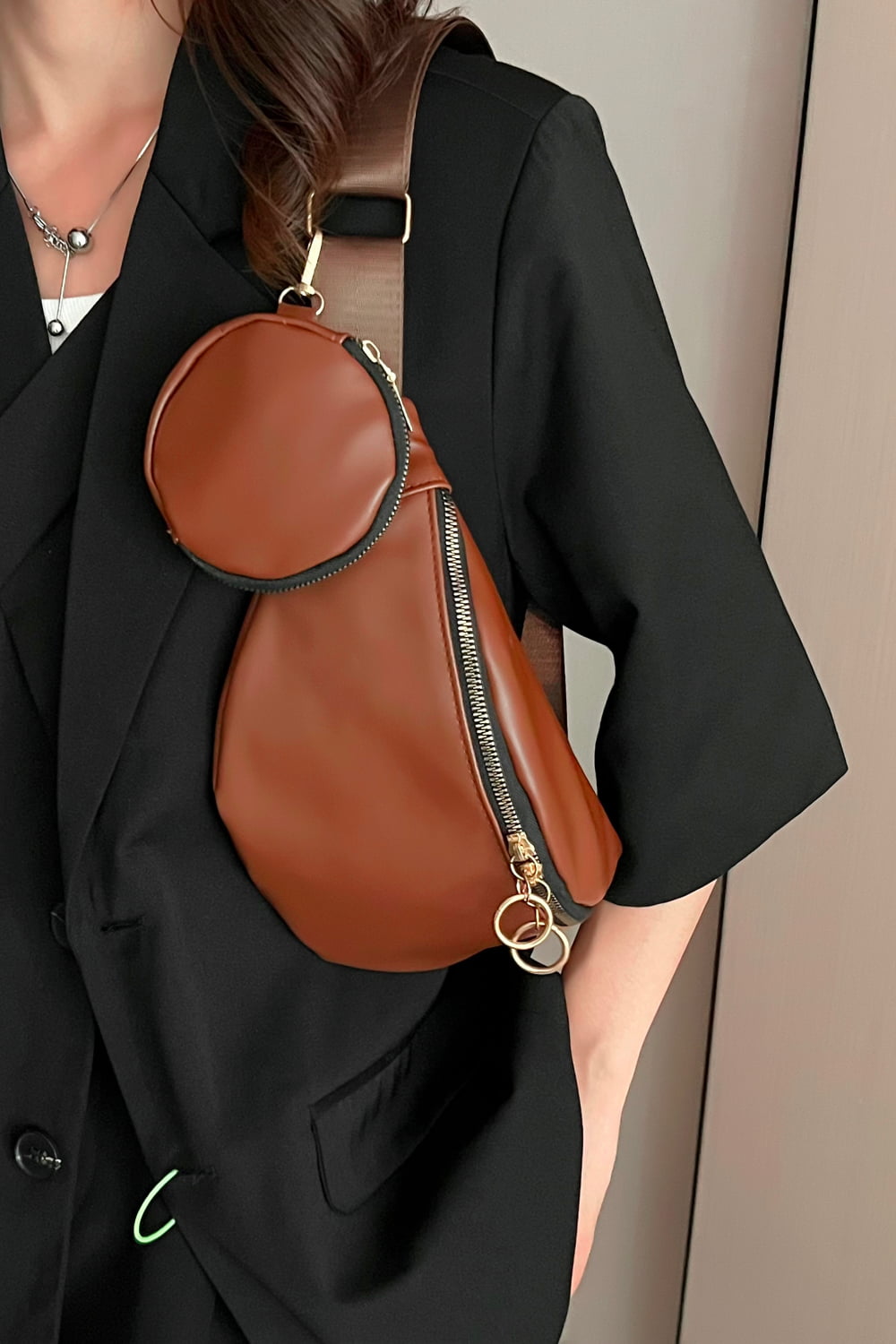 PU Leather Sling Bag with Small Purse - Lecatta